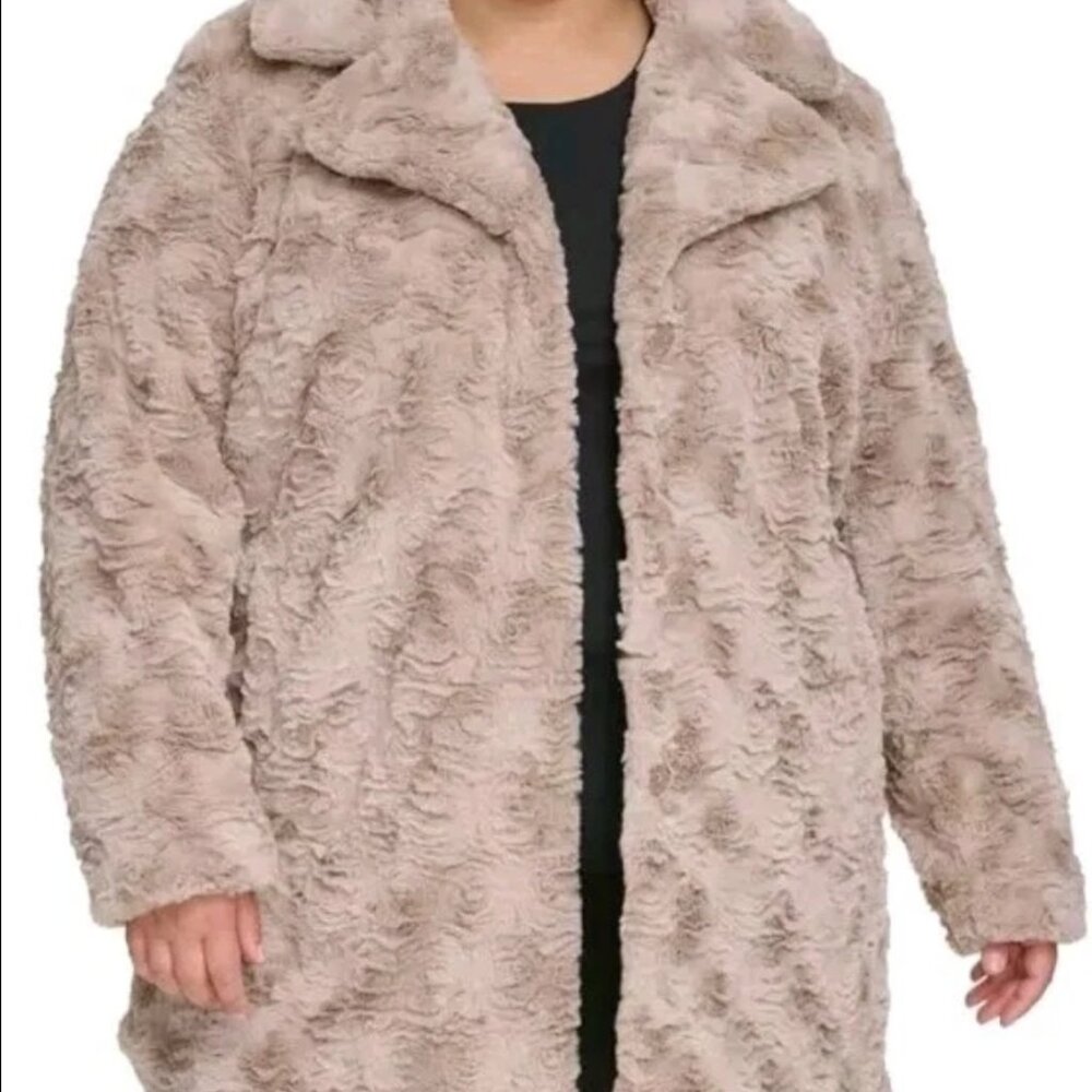 Kenneth Cole New York Truffle Grooved Classic Faux Mink Truffle Fur Coat Size 3x